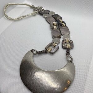 Neutral Shell And Silvertone Single-Strand Necklace